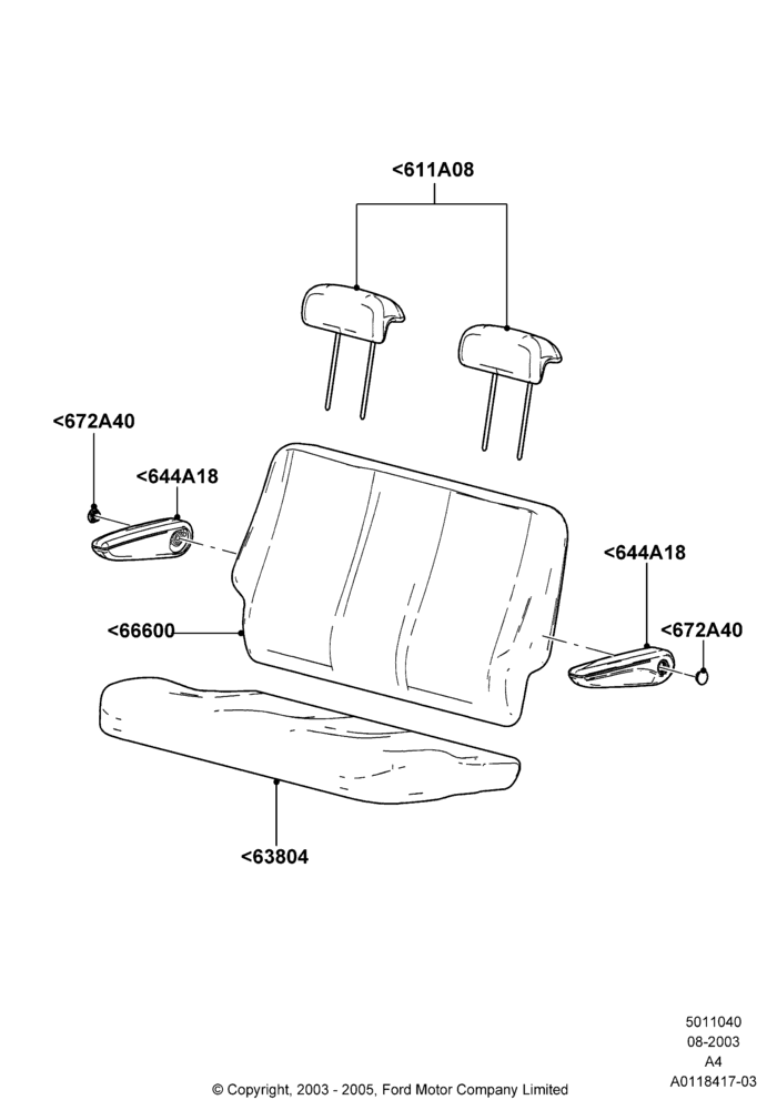 Схема Rear Seat Covers, 2nd Row Bench Seat - 2 Passenger; 25.08.2003–02.01.2007