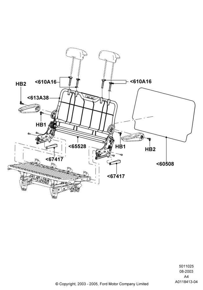 Схема Спинка заднего сиденья, 2nd Row Bench Seat - 2 Passenger; 25.08.2003–02.01.2007