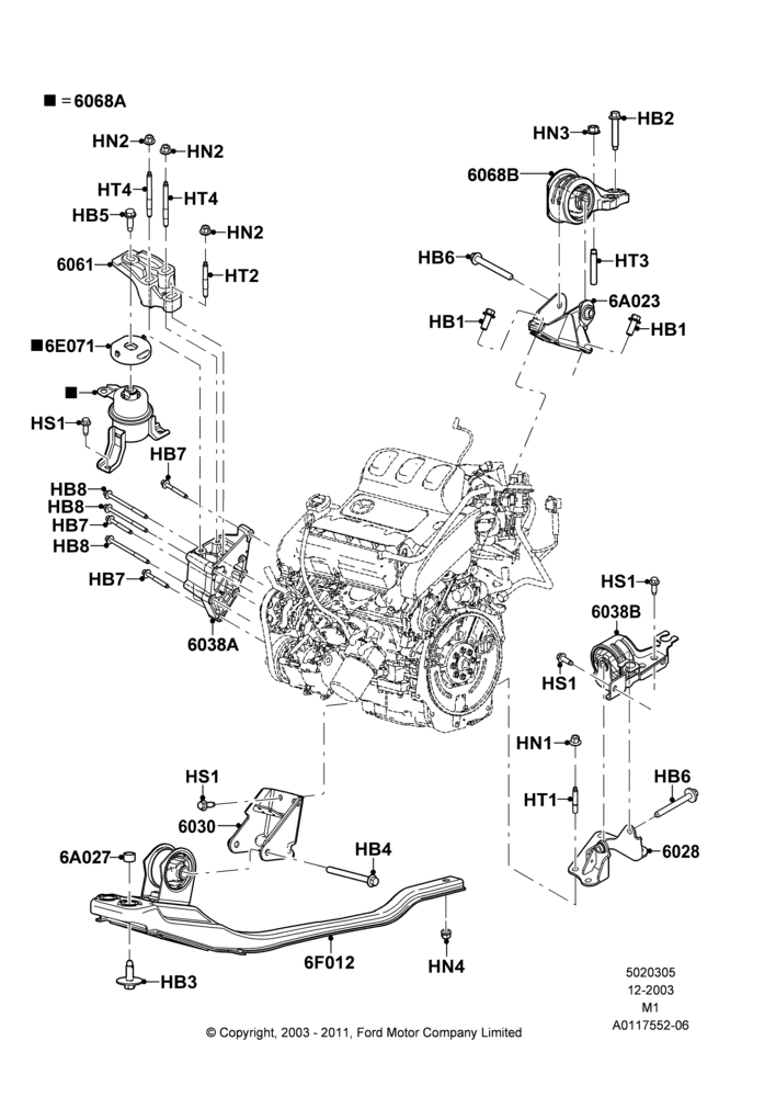 Схема Опоры двигателя, 3.0 V6 24V DOHC EFI Modular; 22.12.2003–01.05.2006