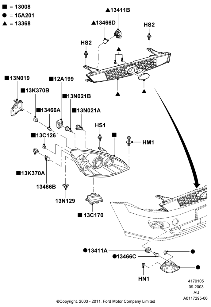 Схема Фары и передние указатели, High Intensity Discharge Headlamp; 04.09.2003–05.04.2004