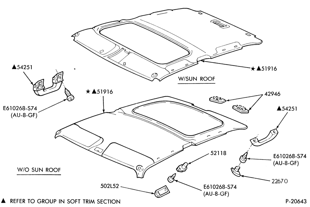 Схема SOFT, INTERIOR TRIM-Interior trim panels - headlining & assist handles