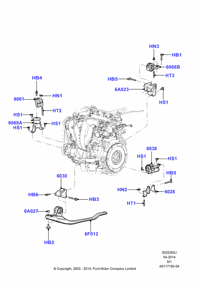Схема Опоры двигателя, 2.3L Duratec-HE (145PS) - MI4, Manual Transmission; 22.12.2003–01.05.2006