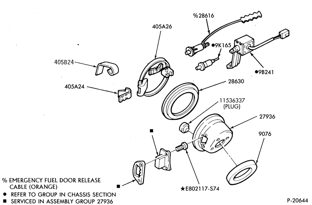 Схема LIFT/TAILGATE, LUGGAGE & BACK WINDOW-Fuel filler door - remote release