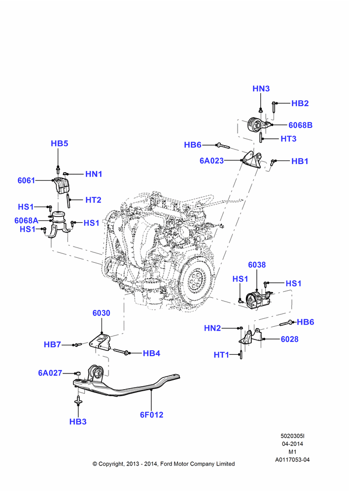 Схема Опоры двигателя, 4 Speed CD4E Automatic, 2.3L Duratec-HE (145PS) - MI4; 22.12.2003–01.05.2006