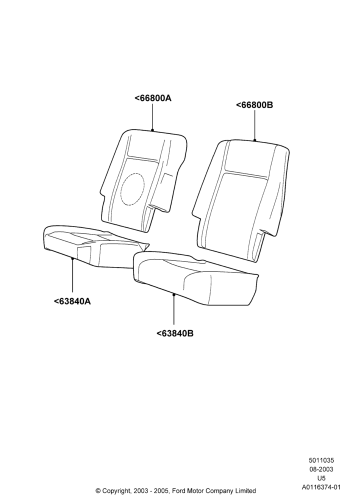 Схема Подушки и обогрев задних сидений, 2nd Row Low Back Bucket Seats; 04.08.2003–19.07.2005