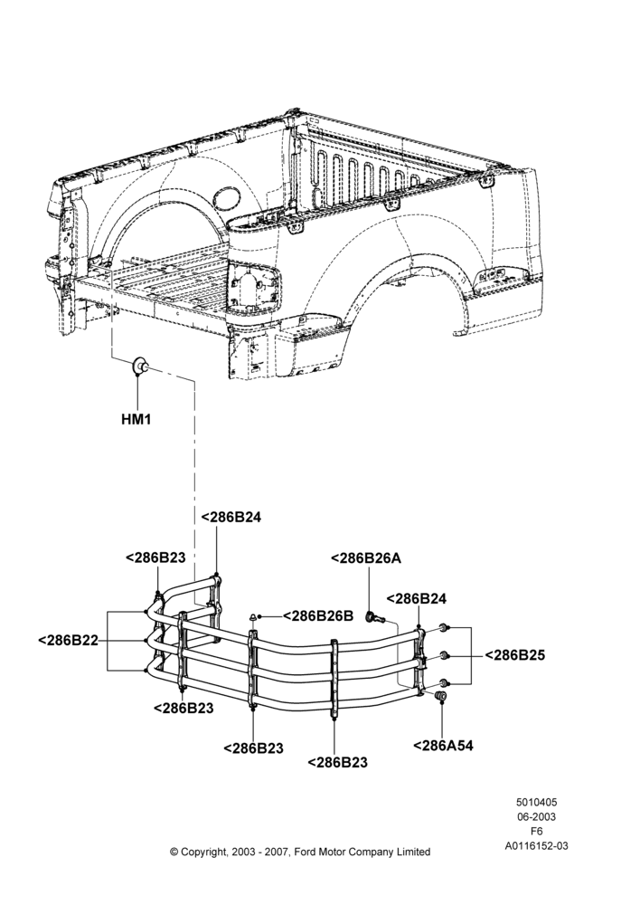 Схема Кузов пикапа и тент, Pickup Box Extender, Production Installed; 02.06.2003–18.08.2008