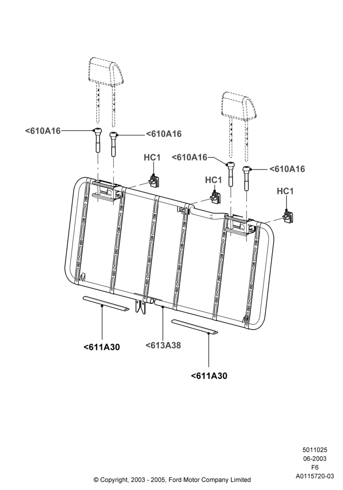 Схема Спинка заднего сиденья, Crew Cab, Less 2nd Row Folding Armrests; 02.06.2003–18.08.2008