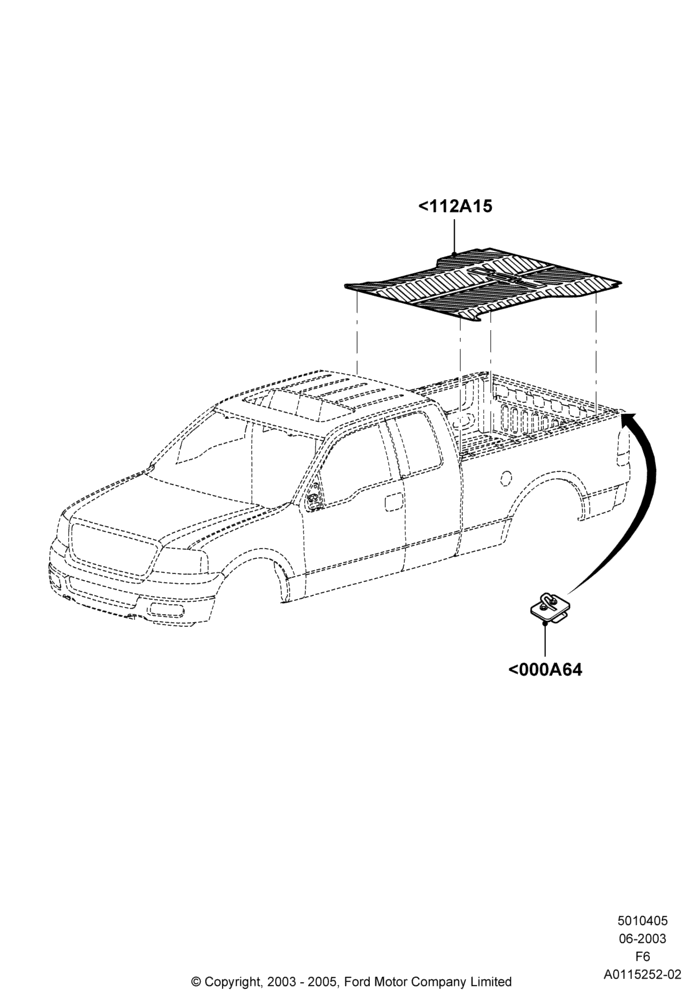 Схема Кузов пикапа и тент, Ford 150 Series, Accessory Bed Mat; 02.06.2003–23.12.2014