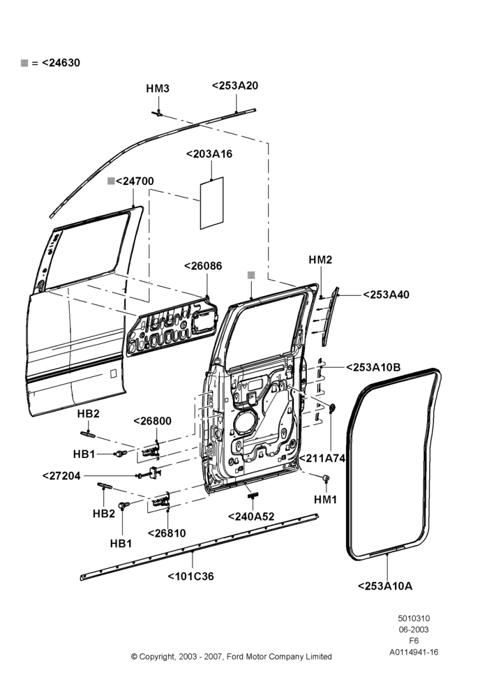 Схема Задние двери, Hinges & Weatherstrips, Crew Cab; 02.06.2003–29.11.2004