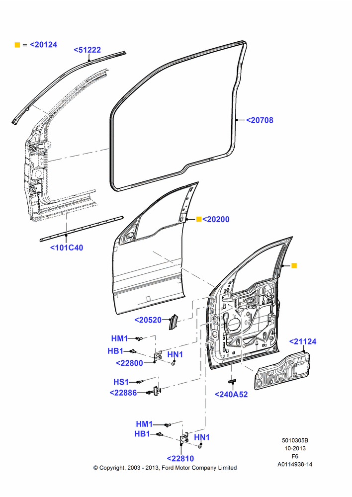 Схема Передние двери, Hinges & Weatherstrips, Super Cab; 02.06.2003–18.08.2008