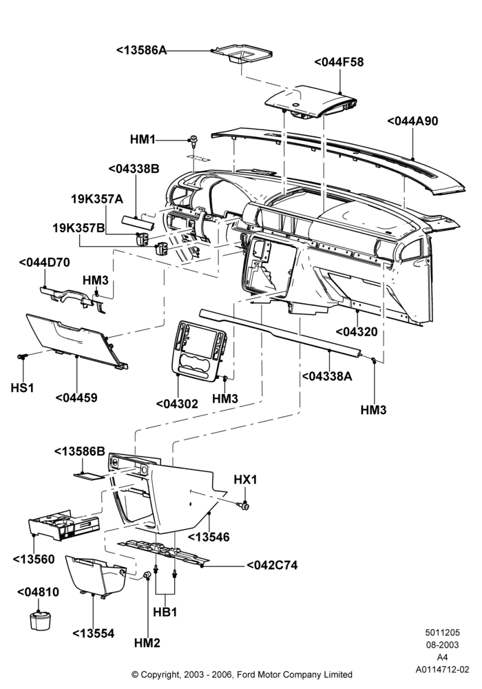 Схема Панель приборов, Trim Pieces; 25.08.2003–02.01.2007
