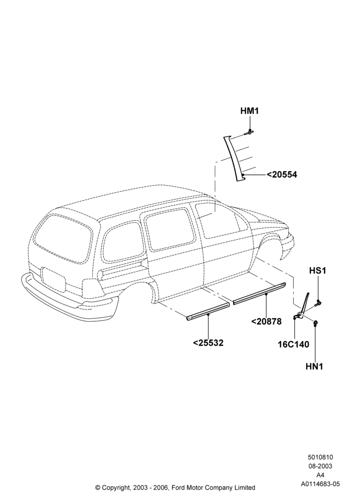 Схема Молдинги кузова, Base, Cargo Van, US:SE / Canada:SE / Mexico:LX; 25.08.2003–30.05.2005