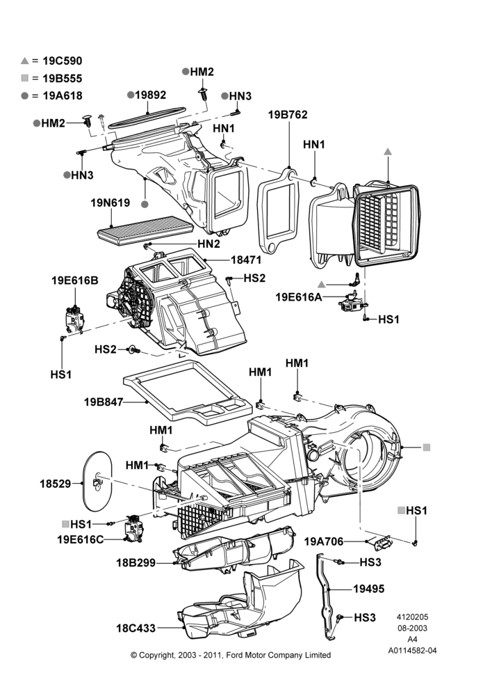 Схема Климат — наружные компоненты, Manual Air Conditioning; 25.08.2003–02.01.2007