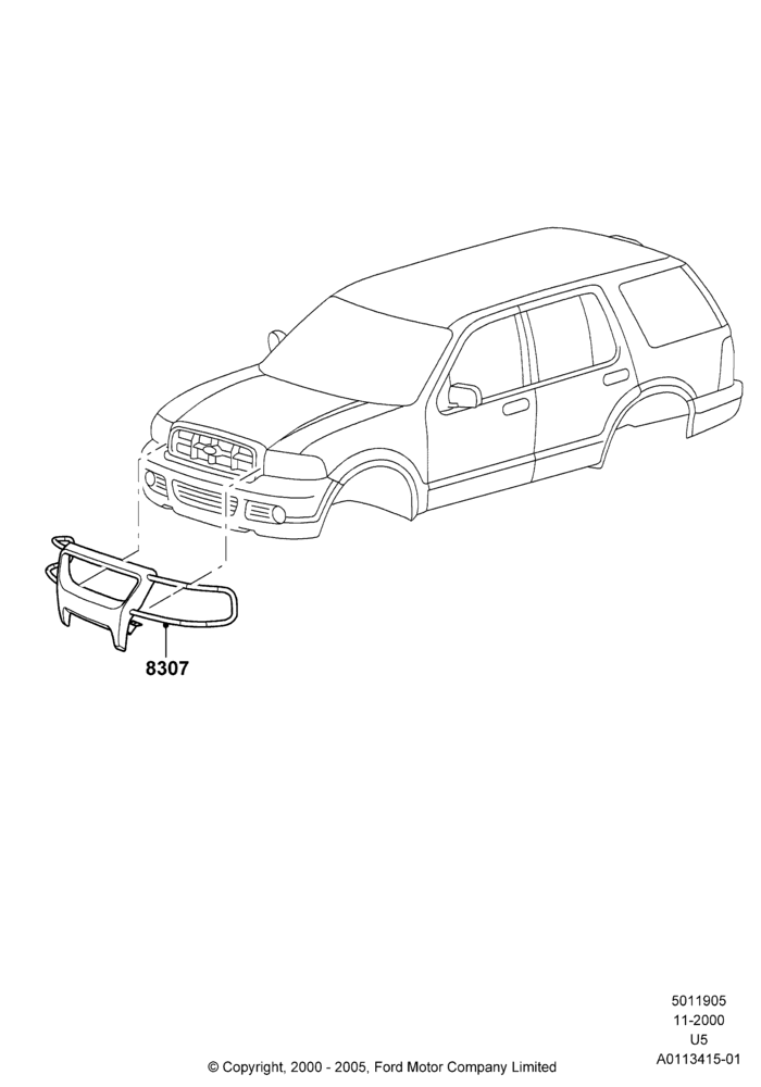 Схема Решётка радиатора и передний бампер, Ford Series, Accessory Brush Guard; 04.03.2002–19.07.2005