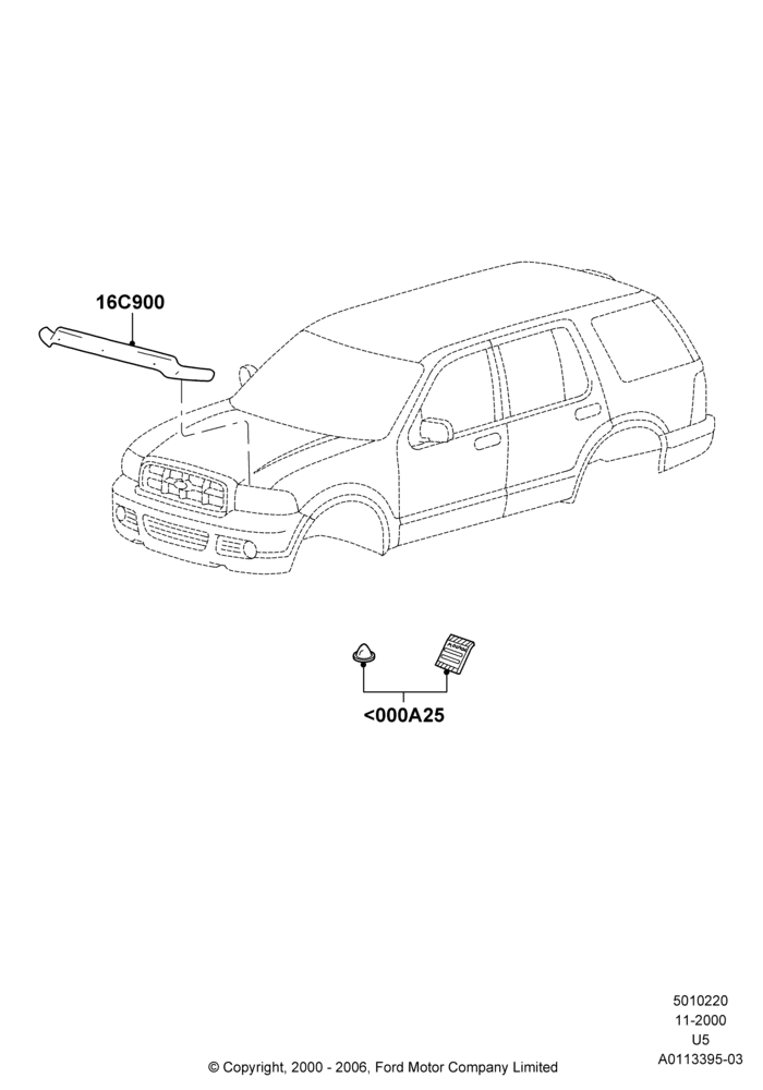 Схема Капот и детали, Ford Series, Accessory Bug Shield; 13.11.2000–19.07.2005