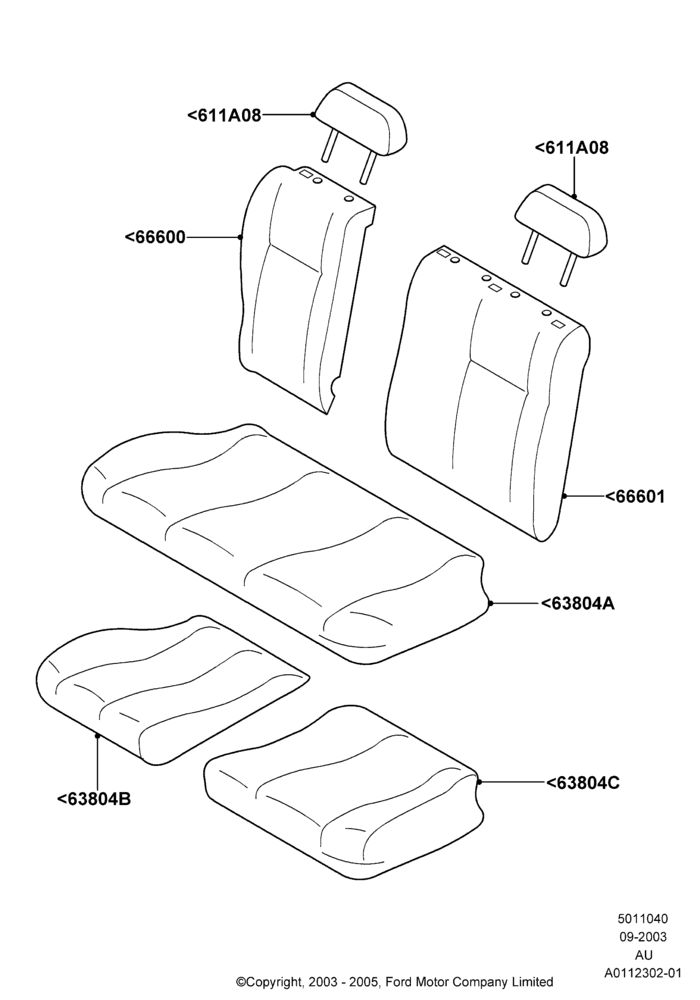 Схема Rear Seat Covers, Less Rear Center Headrest, With 2 Way Adjustable Rear Headrest; 04.09.2003–05.04.2004