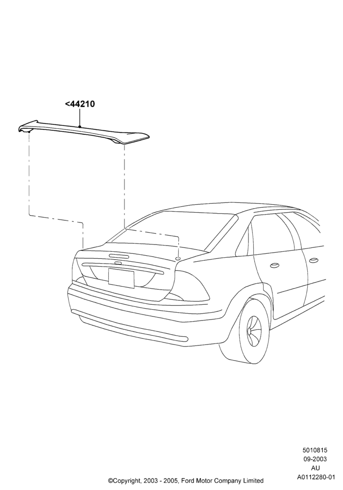 Схема Спойлер и детали, 4 Door Sedan, With Single Rear Wing Spoiler, Production Installed; 05.04.2004–27.08.2007