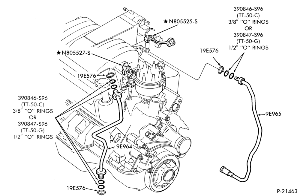 Схема 8 CYL. 5.0L (302 C.I.D.)-Fuel lines - engine mounted