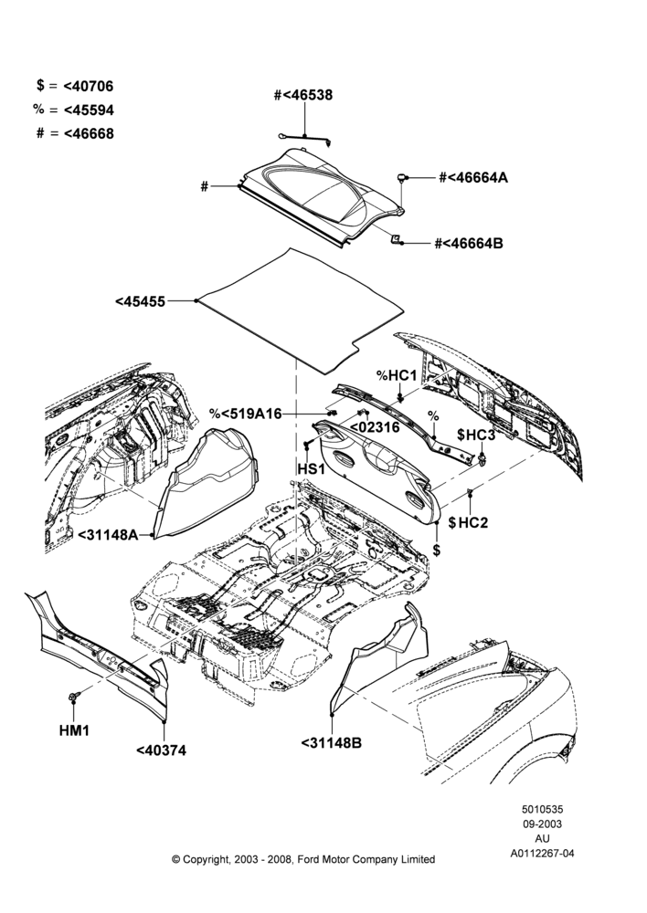 Схема Load Compartment Trim, 3/5 Door Sedan, Less SVT Package; 04.09.2003–05.04.2004