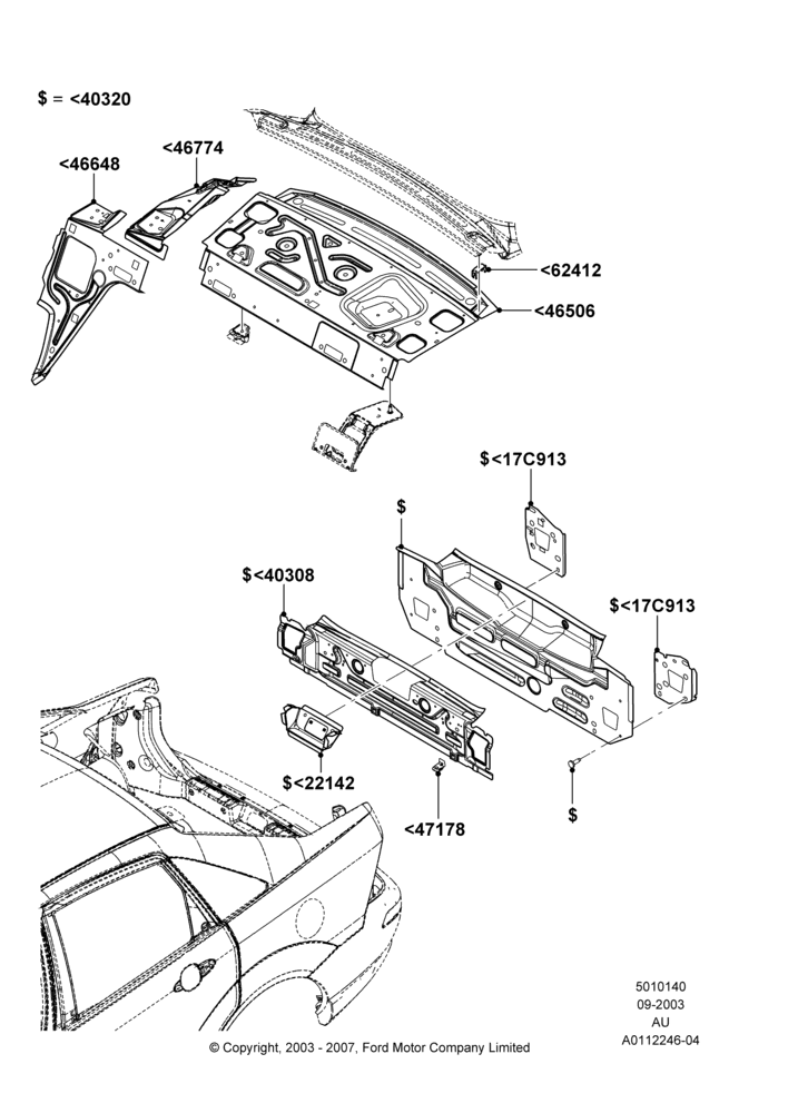 Схема Задние панели и полка, 4 Door Sedan; 04.09.2003–27.08.2007