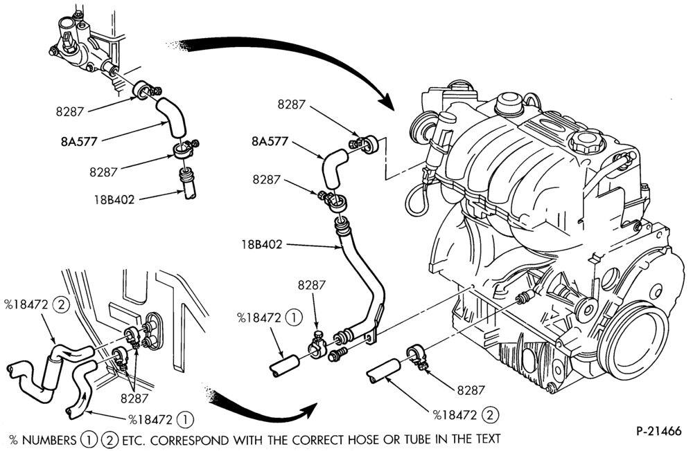 Схема HEATERS-Heater and controls- hose installation - 2.3L (HSC)-E.F.I.