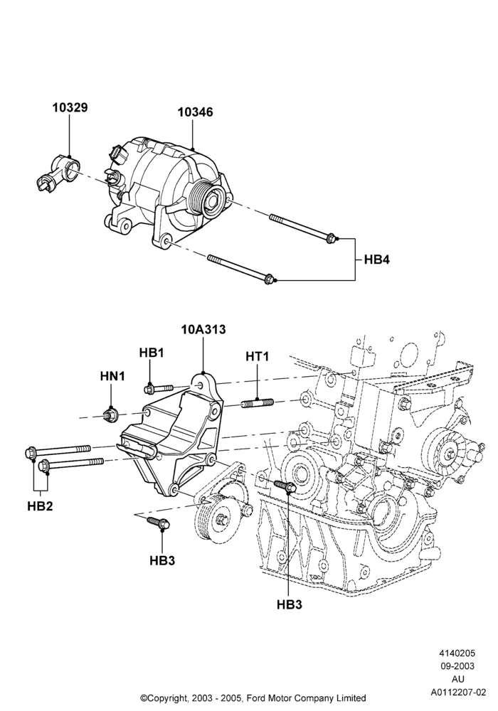 Схема Генератор и крепление, Zetec 2.0 16V EFI; 04.09.2003–05.04.2004