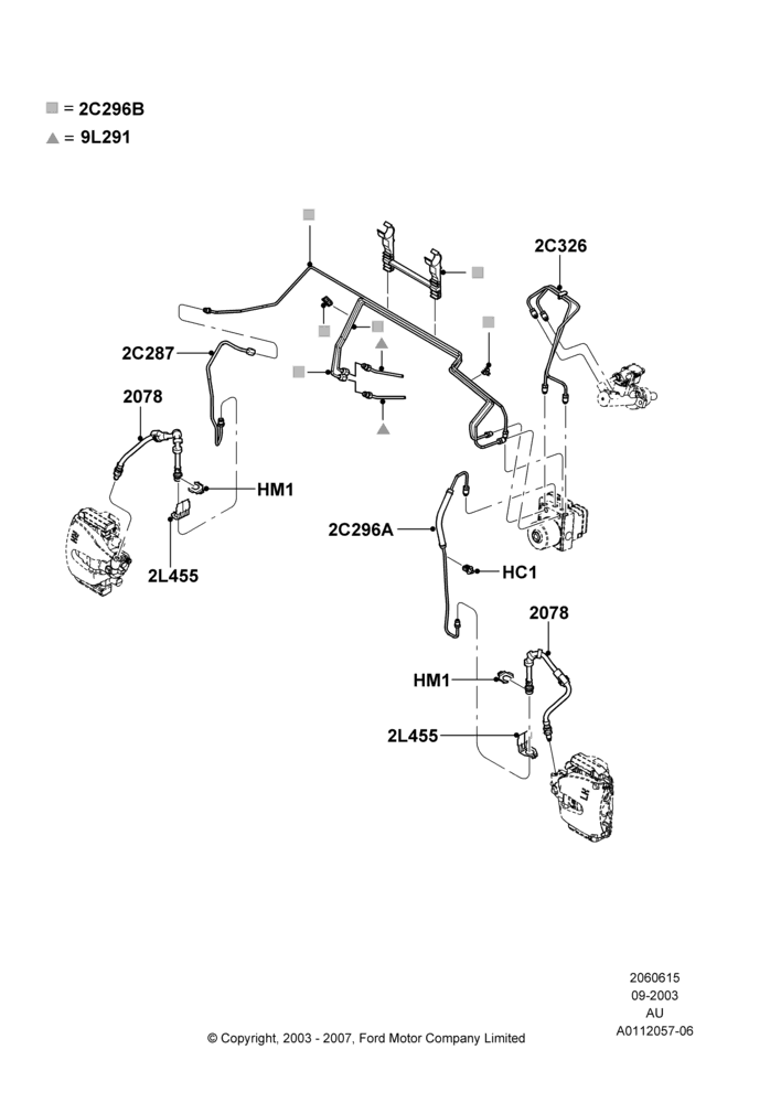 Схема Передние тормозные трубки, 4 Wheel Anti-Lock Braking System; 04.09.2003–27.08.2007
