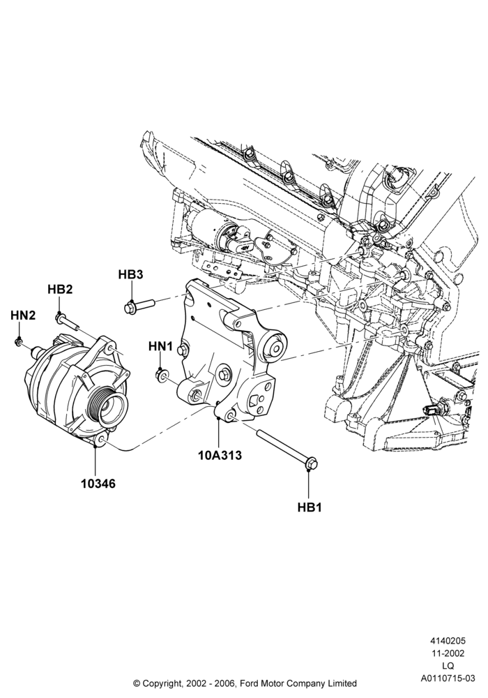 Схема Генератор и крепление, 3.9L Dohc EFI NA V8 Gas*HP; 18.11.2002–13.04.2006