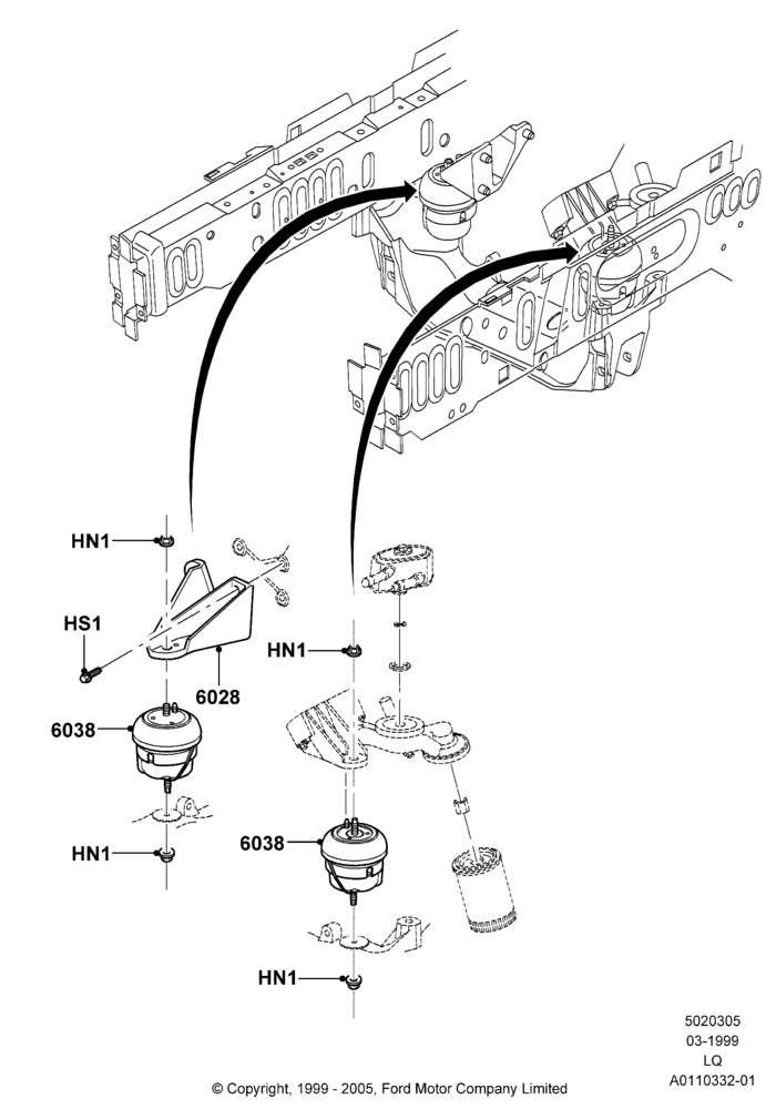 Схема Опоры двигателя, 3.0 V6 24V DOHC EFI Modular; 22.03.1999–13.04.2006