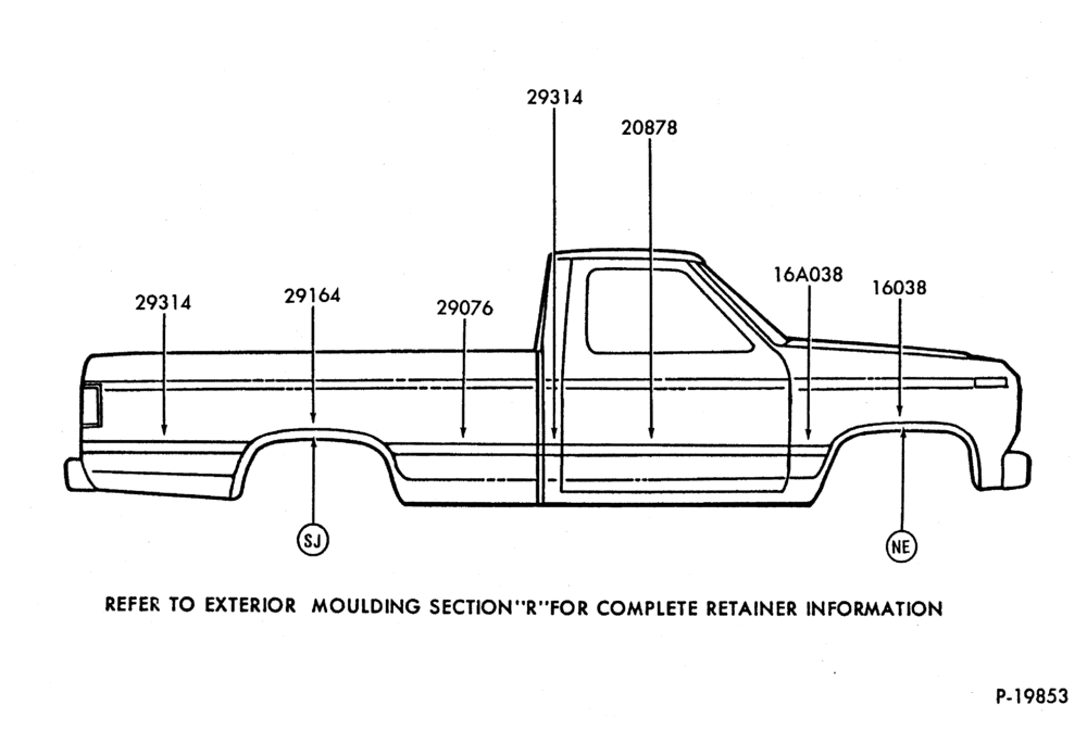 Схема REGULAR AND SUPER CAB - MOULDINGS BODY SIDE LOWER