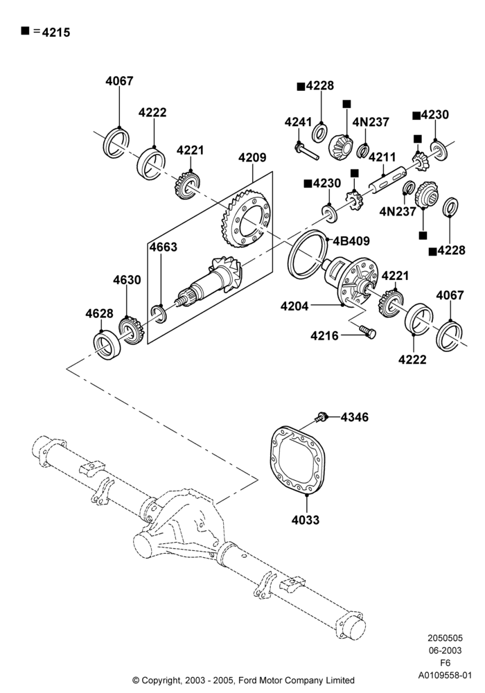 Схема Редуктор заднего моста — компоненты, Rear Axle Less Limited Slip Diff, With 9.75" Axle; 02.06.2003–17.07.2006