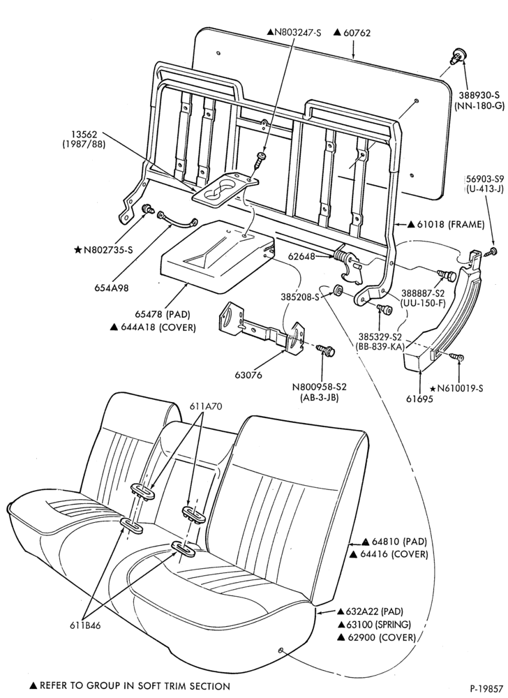 Схема SEATS-Front seat parts - full width - folding - full width - upper half-w/arm rest-F150/350