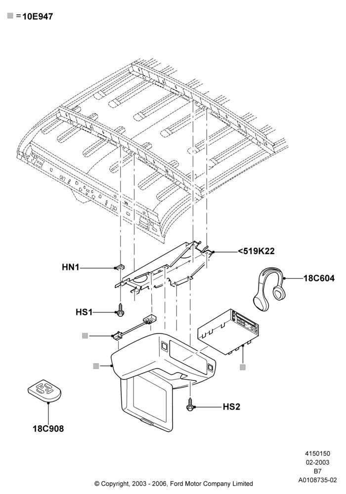 Схема Family Entertainment System, Less Sun Roof, With Monitor/VCP Package, Production-Installed Type; 03.02.2003–02.08.2006