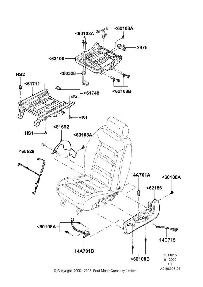 Схема Основание переднего сиденья, With Driver 6 Way Pwr.Seat Adjuster; 19.08.2002–09.05.2003