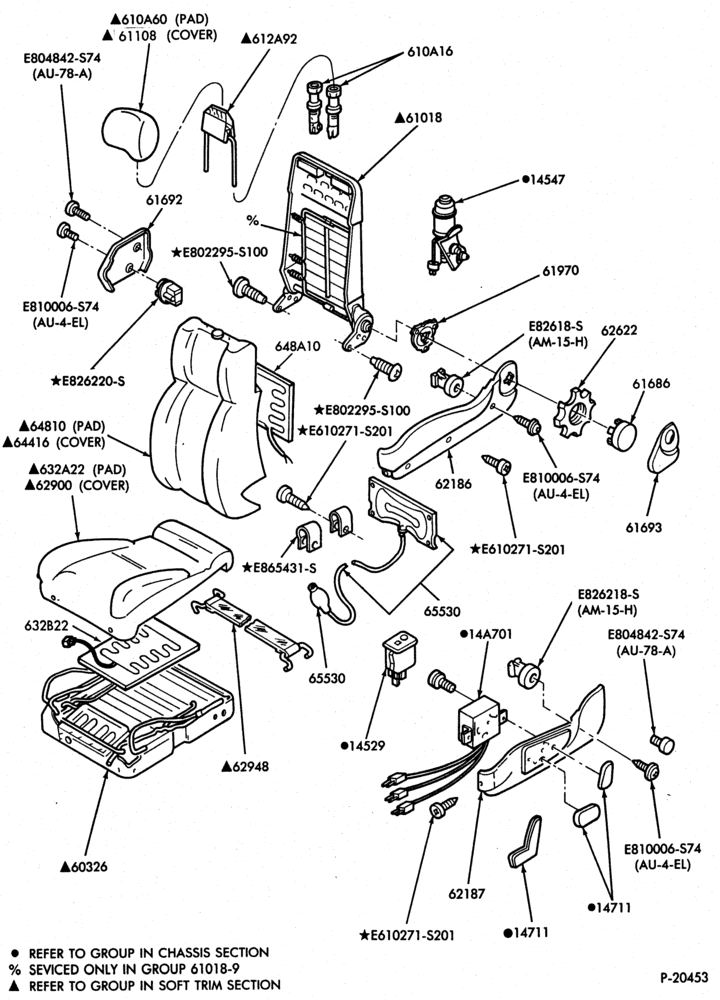 Схема SEATS AND SEAT BELTS-Front seat parts - upper half