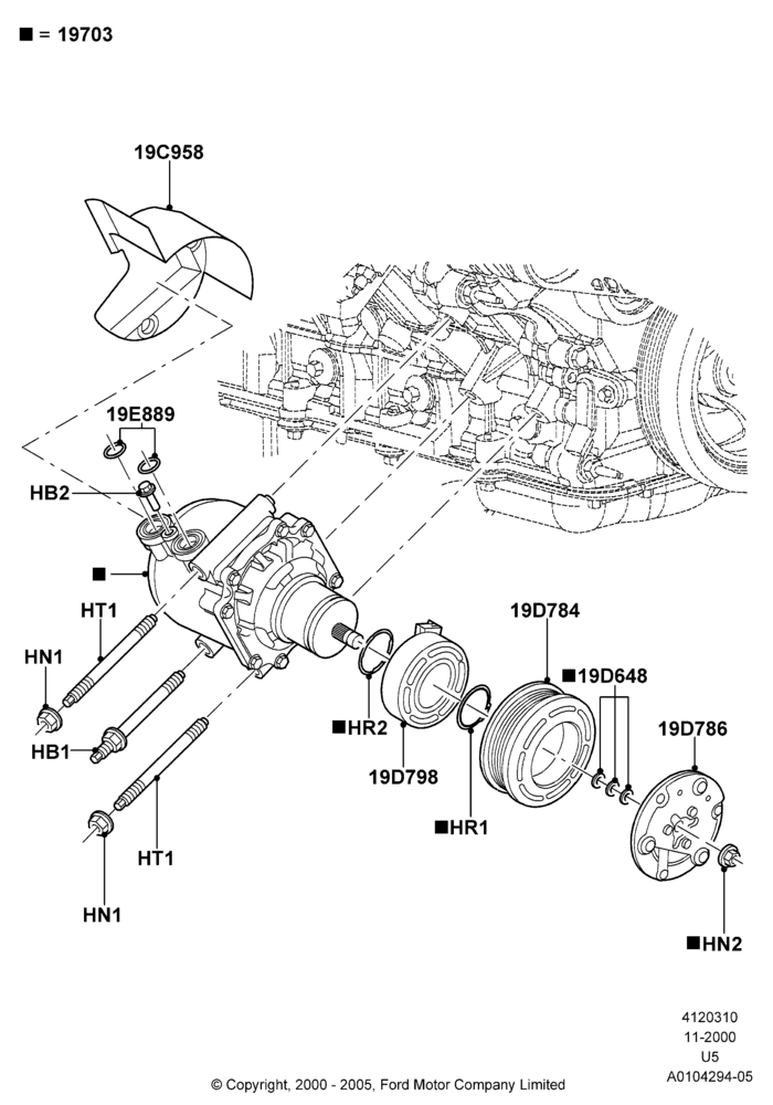 Схема Конденсатор и компрессор кондиционера, Romeo 4.6 SOHC EFI, Compressor Assy; 13.11.2000–19.07.2005