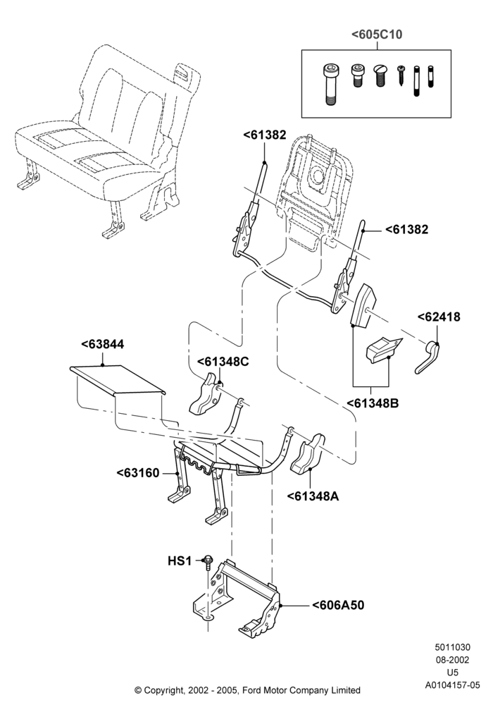 Схема Основание заднего сиденья, 2nd Row 60/40 (3 P) Folding Seat, 40% Seat, LH Seat; 19.08.2002–19.07.2005