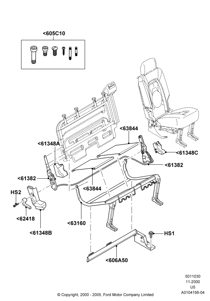 Схема Основание заднего сиденья, 2nd Row 60/40 (3 P) Folding Seat, 60% Seat, RH Seat; 19.08.2002–19.07.2005