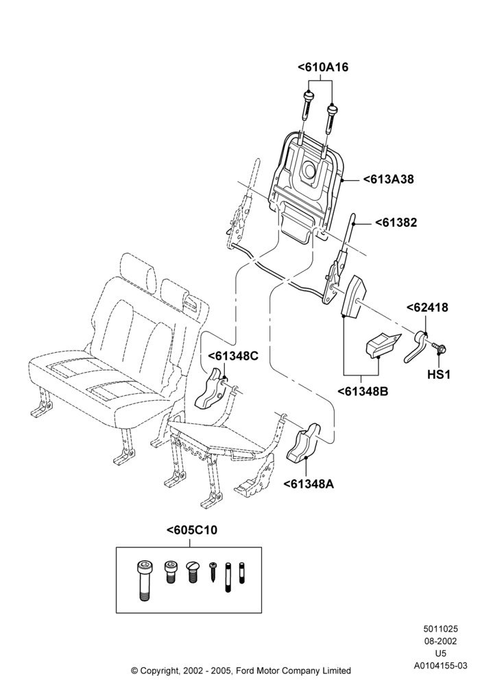 Схема Спинка заднего сиденья, 2nd Row 60/40 (3 P) Folding Seat, 40% Seat, LH Seat; 19.08.2002–19.07.2005