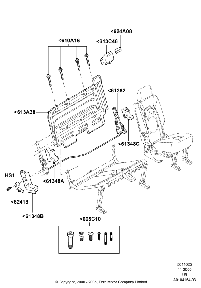 Схема Спинка заднего сиденья, 2nd Row 60/40 (3 P) Folding Seat, 60% Seat, RH Seat; 19.08.2002–19.07.2005