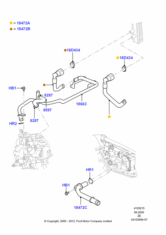 Схема Шланги отопителя, 3.8 OHV EFI, 3.9L OHV EFI NA V6 GAS; 18.09.2000–12.05.2004