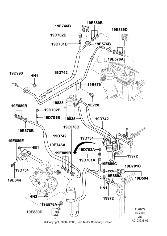 Схема Система кондиционирования, 4.6 DOHC EFI S/C, 4.6 SOHC EFI, 4.6L DOHC V8 EFI; 18.09.2000–12.05.2004