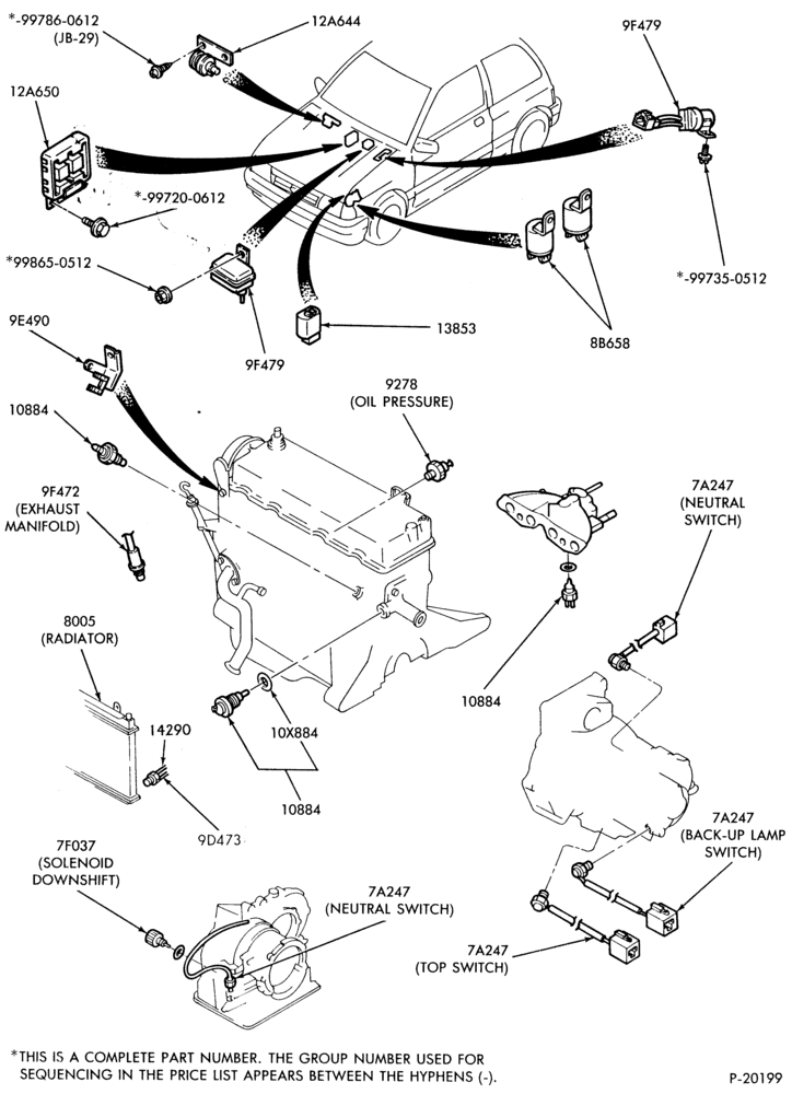 Схема ELECTRICAL SYSTEMS-Wiring system- Engine relays & switches - 4 cyl. 80 (1.3L)