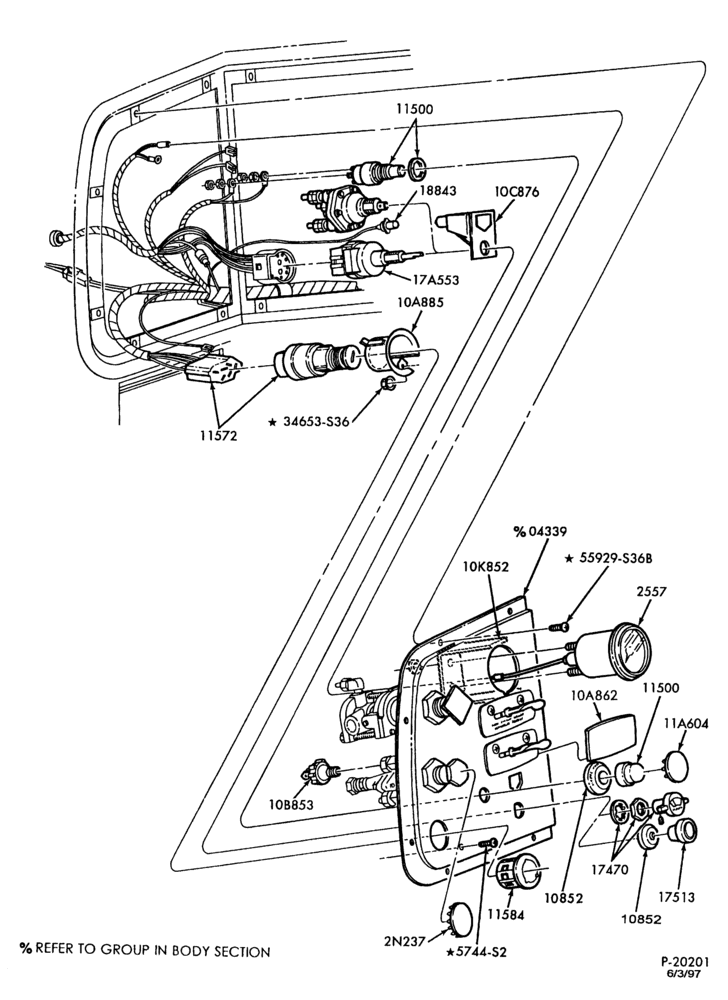 Схема INSTRUMENT CLUSTERS-(1987/)-L-LA-LL-LN-LNT-LS-LT-LTA-LTL-L.H.-w/air brakes