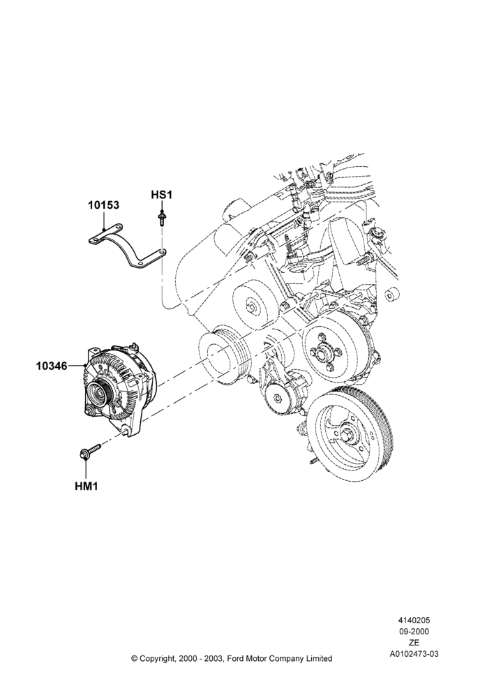 Схема Генератор и крепление, 4.6L DOHC V8 EFI; 18.09.2000–12.05.2004