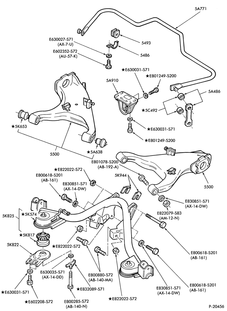 Схема FRAME-REAR SUSPENSION - arms, crossmember and stabilizer bar