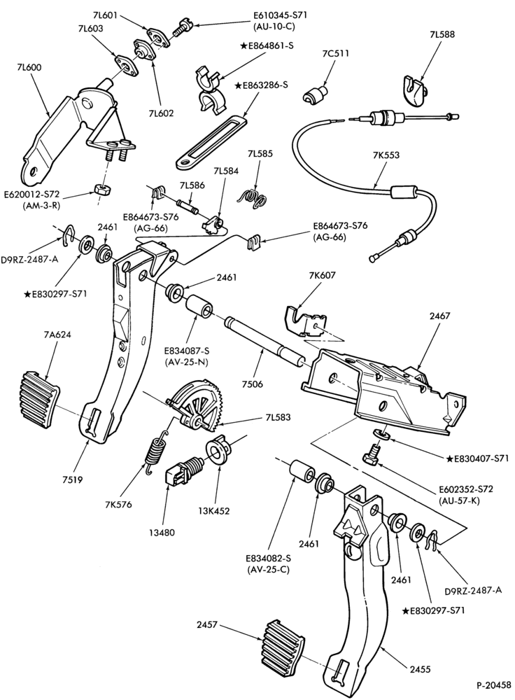 Схема EXTERNAL PARTS-Clutch and brake pedal-All