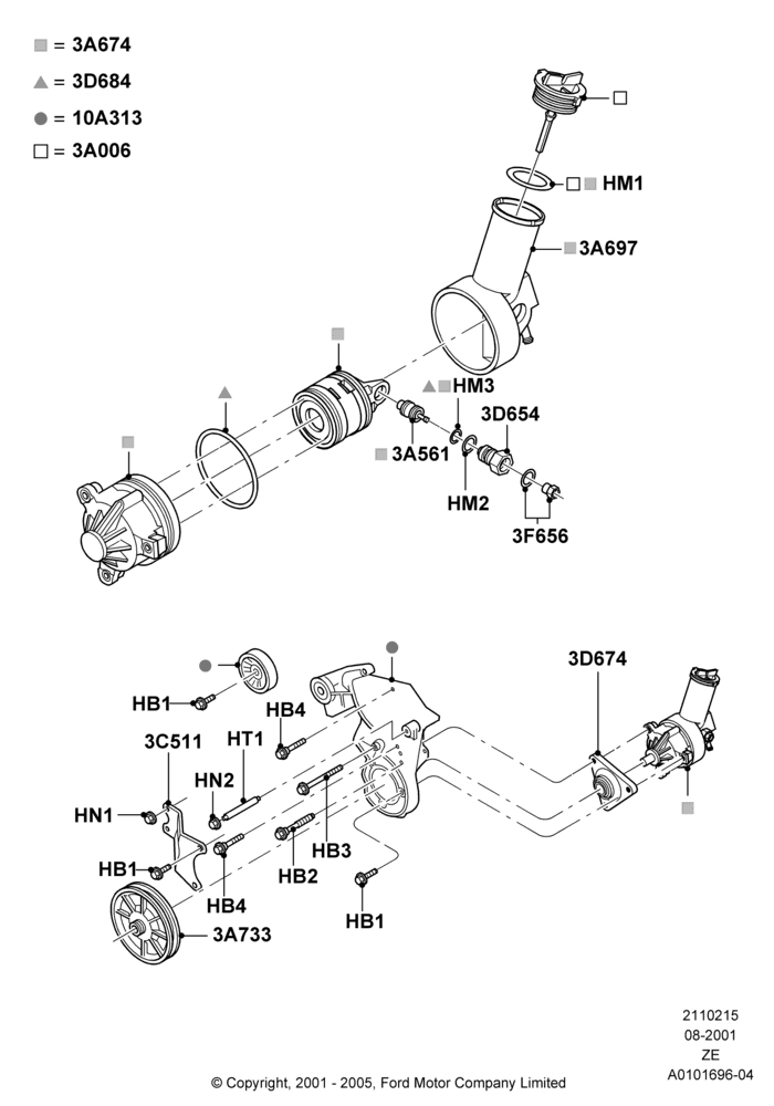 Схема Крепление насоса ГУР, 3.8 OHV EFI, 3.9L OHV EFI NA V6 GAS; 18.09.2000–12.05.2004