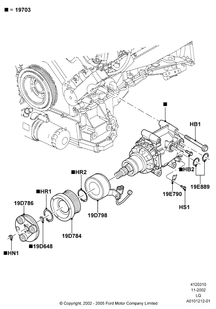 Схема Конденсатор и компрессор кондиционера, 3.9L Dohc EFI NA V8 Gas*HP, Compressor Assy; 18.11.2002–13.04.2006