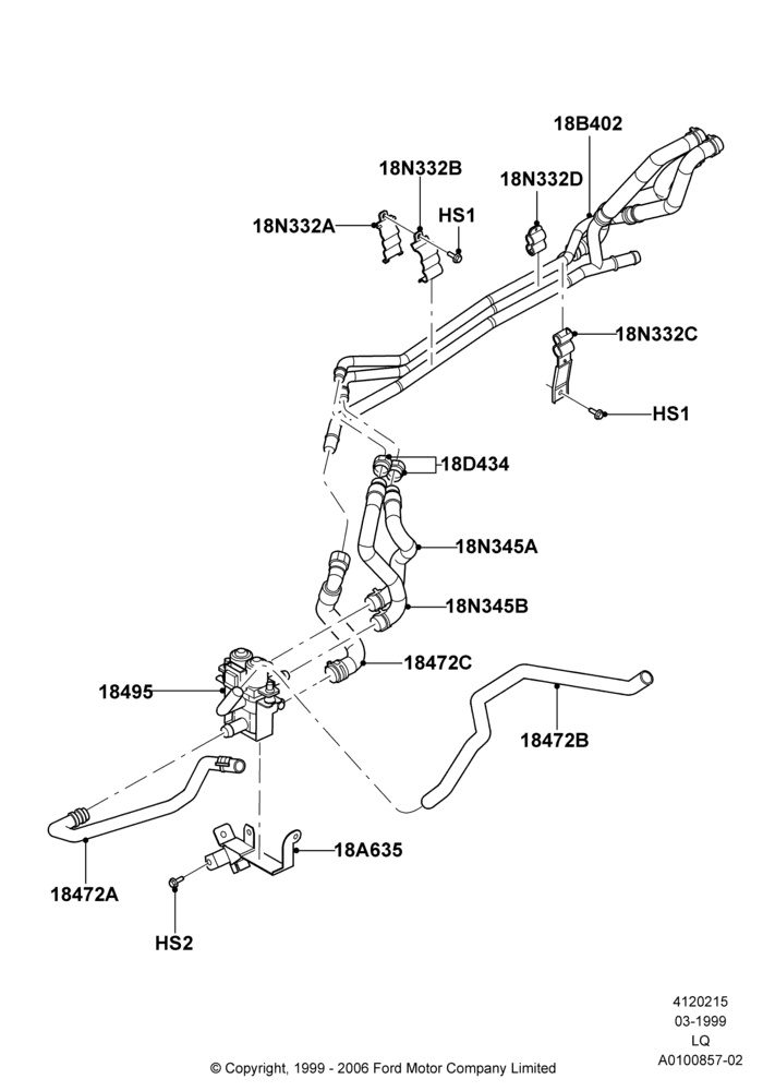 Схема Шланги отопителя, 3.0 V6 24V DOHC EFI Modular; 22.03.1999–18.11.2002